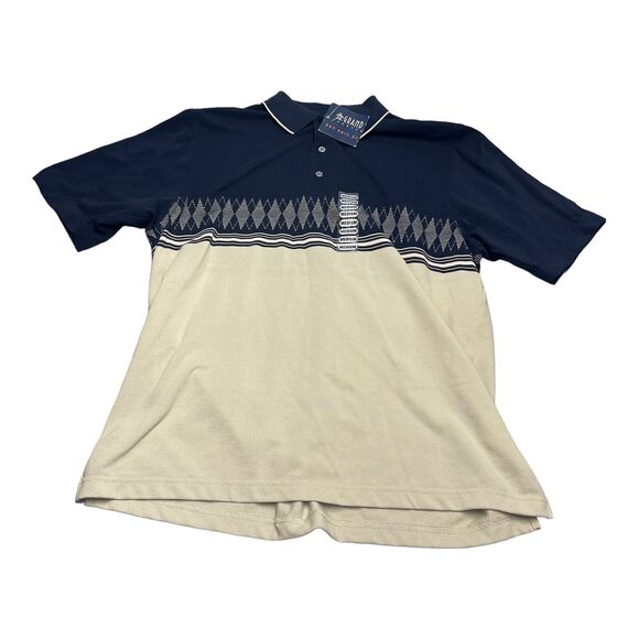 Grand Slam Polo Shirt Men Medium Blue Ivory Printed Cotton Collared Short Sleeve - Picture 1 of 8